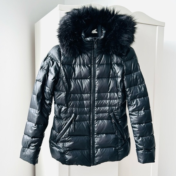 Calvin Klein Black Faux Fur Hooded Puffer - Picture 2 of 2